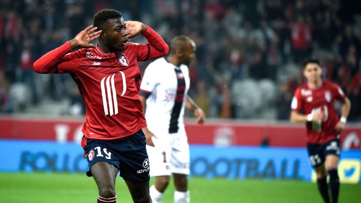 Lille's Nicolas Pepe celebrates scoring a goal