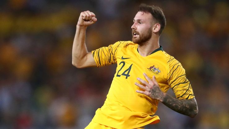 Martin Boyle of Australia celebrates scoring a goal 
