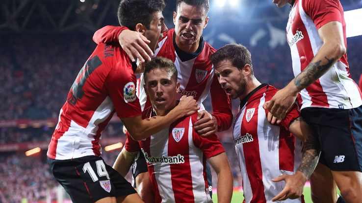 Muniain, centre, has signed a new long-term contract with Athletic Bilbao and will be one of the stars tasked with rescuing this club from a first-ever relegation.