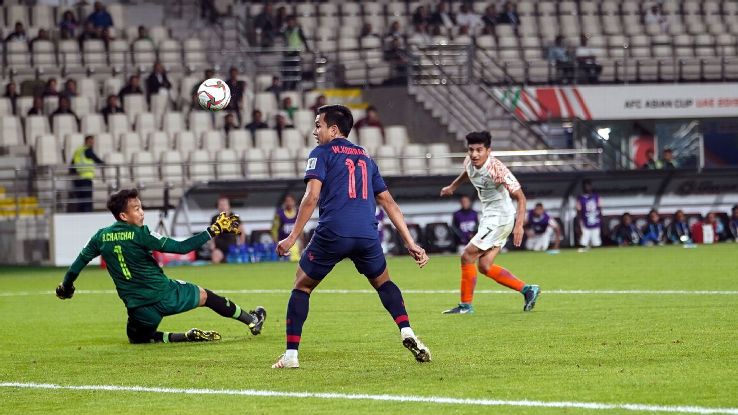 Anirudh Thapa scores India's third goal with a delightful dink over the goalkeeper.