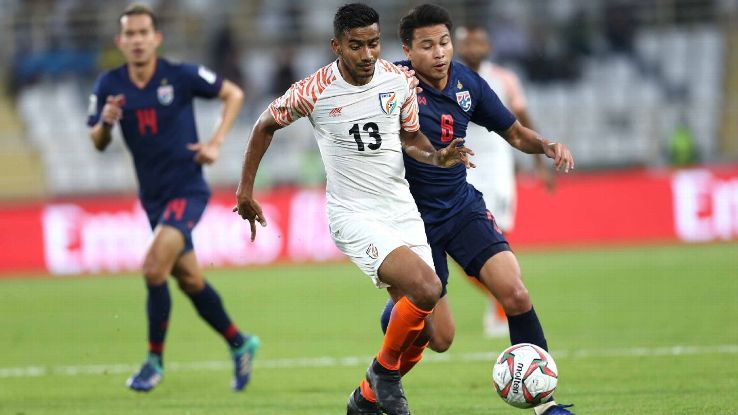 For Ashique Kuruniyan (centre), the Asian Cup game against Thailand was just his fourth start for India.