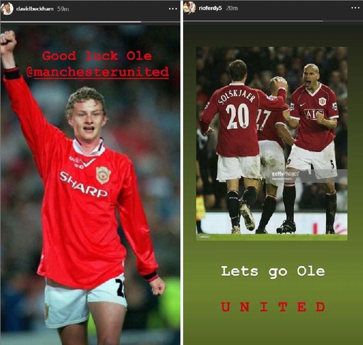 David Beckham and Rio Ferdinand congratulated Ole Gunnar Solskjaer