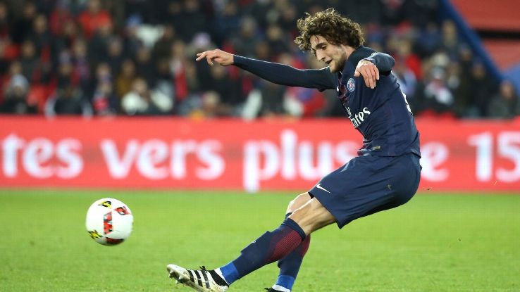 Adrien Rabiot of PSG in action during the French Ligue 1 match against Rennes.