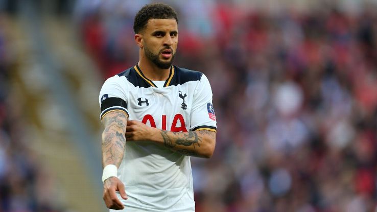 Kyle Walker during the Emirates FA Cup semi-final match between Tottenham Hotspur and Chelsea at Wembley Stadium on April 22, 2017 in London. (Photo by Catherine Ivill - AMA/Getty Images)