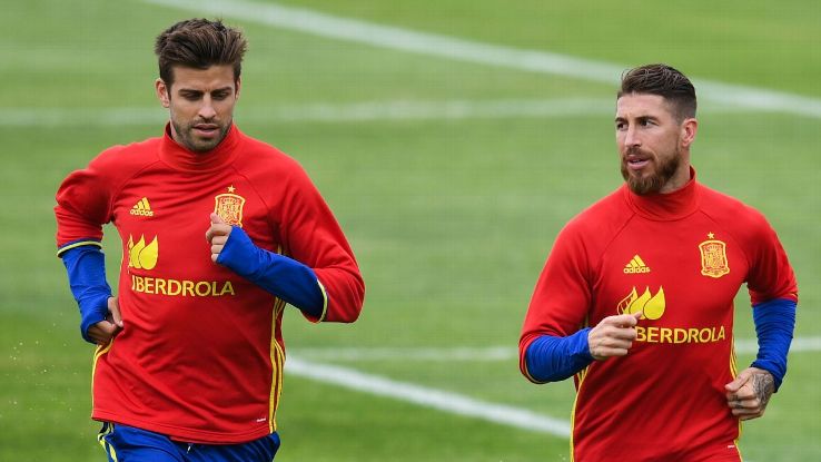 Gerard Pique and Sergio Ramos during Spain training.