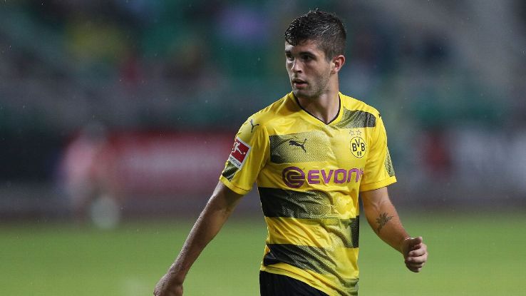 Christian Pulisic in action for Borussia Dortmund against AC Milan in the International Champions Cup in July 2017.