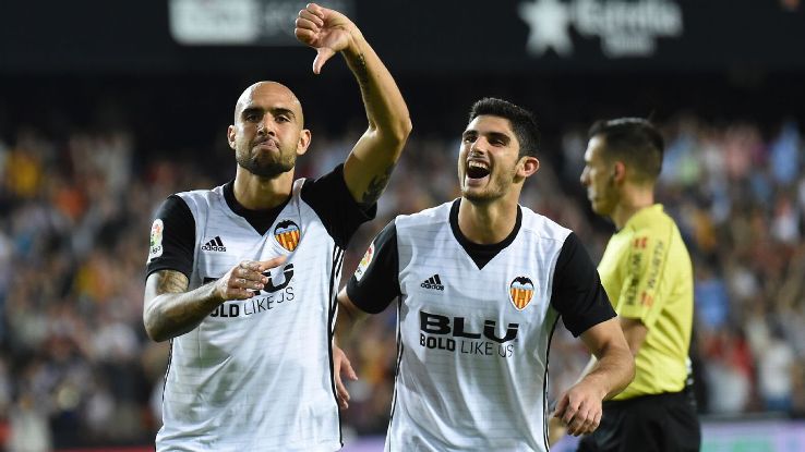 Valencia striker Simone Zaza celebrates goal in win over Sevilla