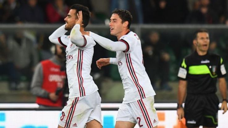 Suso celebrates after scoring for AC Milan against Chievo.