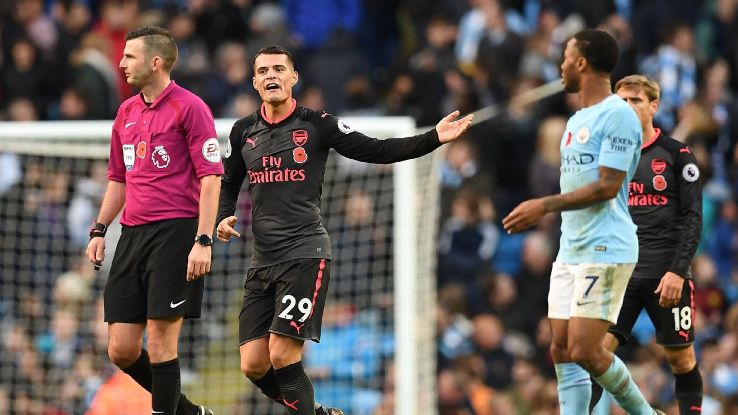 Midfielder Granit Xhaka did little more than complain as Man City whipped Arsenal on Sunday.