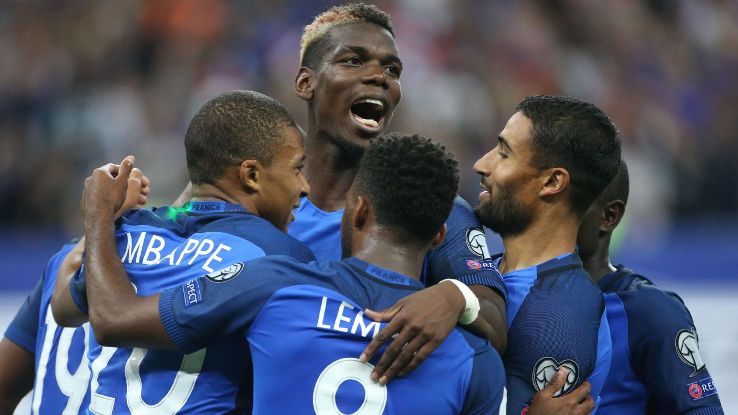 Paul Pogba, centre, is one of many top French stars to emerge from the Greater Paris region.
