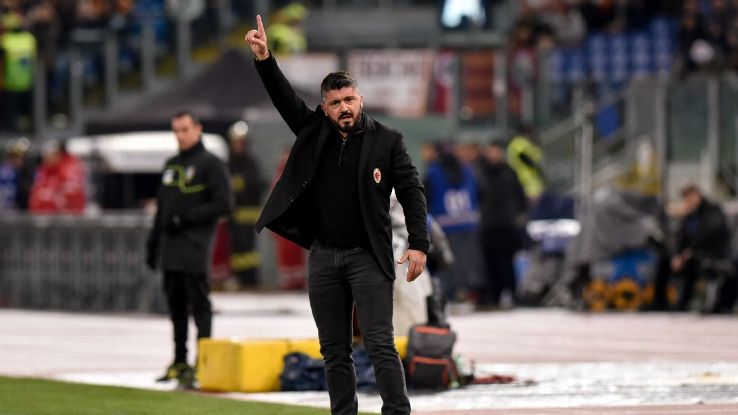 AC Milan Gennaro Gattuso signals to his team during their match against Roma. AC Milan Gennaro Gattuso signals to his team during their match against Roma.
