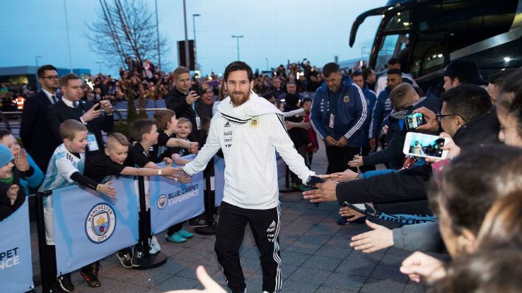 Lionel Messi did not play, but was till the centre of attention at the Etihad.
