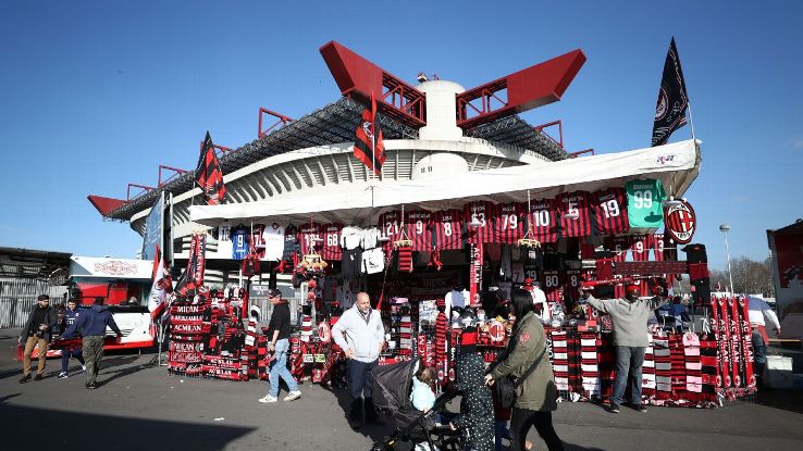 A merchandise stall outside the San Siro in Milan. A merchandise stall outside the San Siro in Milan.