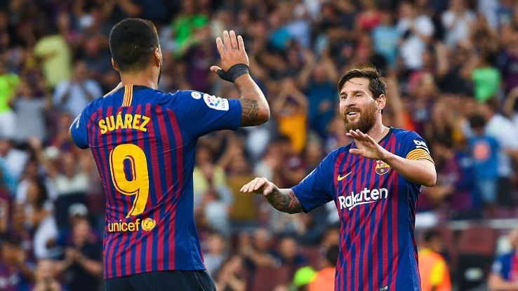 Lionel Messi and Luis Suarez were way too much for new boys Huesca, scoring eight times.