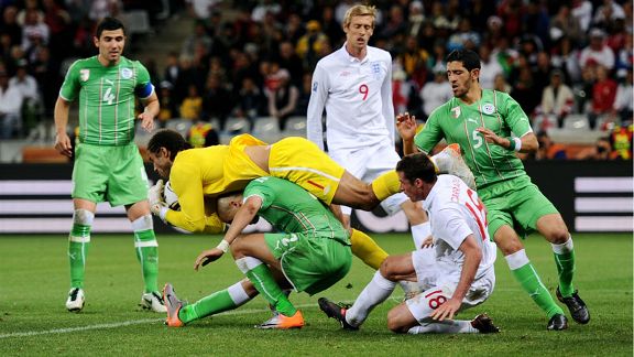 David James claims ball England vs Algeria 