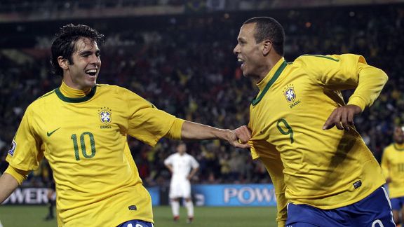 Kaka and Luis Fabiano celeb Brazil v Chile