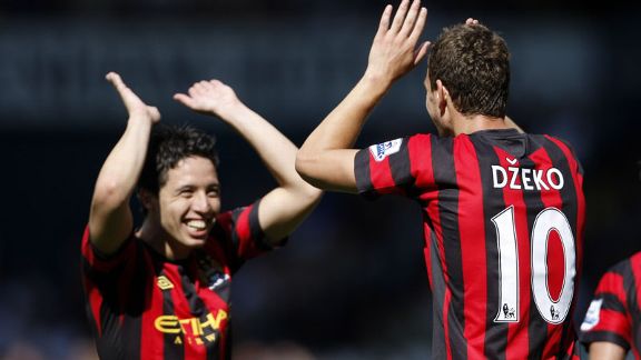 Edin Dzeko and Samir Nasri celeb Man City