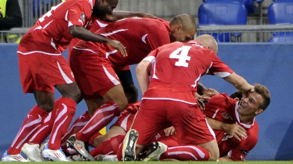 Xherdan Shaqiri celebrates completing his hat-trick