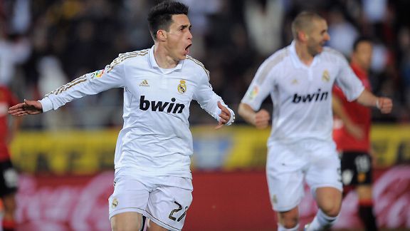 Real Madrid's Jose Callejon celebrates his late winner against Mallorca