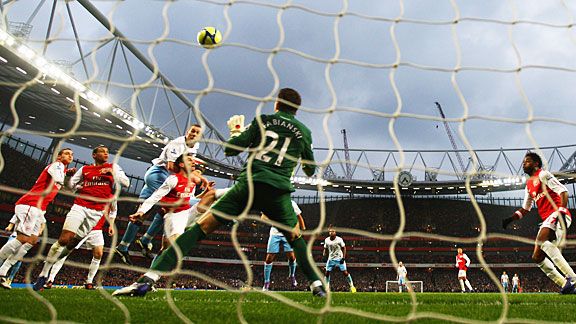 Lukasz Fabianski is powerless to stop Richard Dunne's header finding the back of the net.