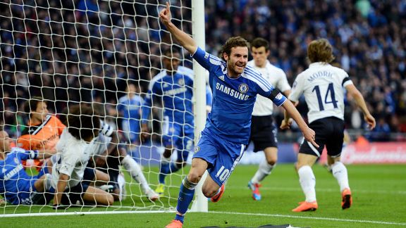 Juan Mata celebrates his controversial goal at Wembley