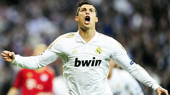 Cristiano Ronaldo celebrates his early penalty against Bayern.