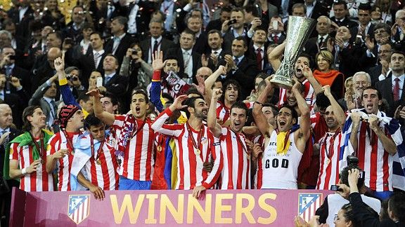 Atletico Madrid lift the Europa League trophy