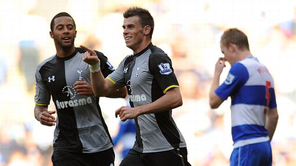 Gareth Bale celebrates after doubling Tottenham's lead at Reading