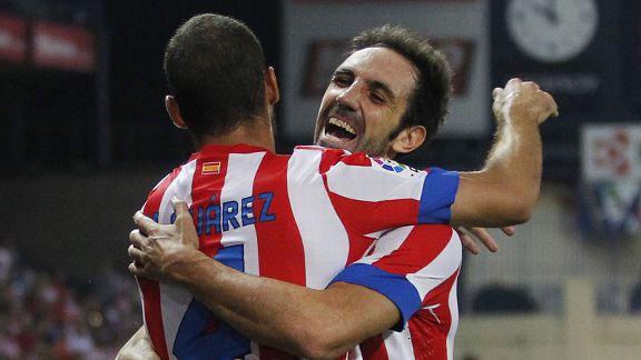 Mario Suarez celebrates with Juan Fran after opening the scoring