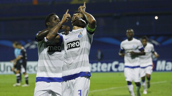 Lucho Gonzalez celebrates after putting Porto ahead at Dinamo Zagreb just before half-time