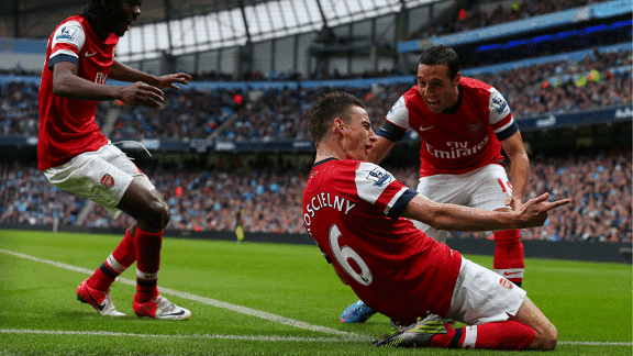 Laurent Koscielny Arsenal celeb v Man City
