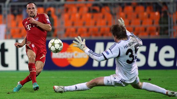 Bayern Munich's Franck Ribery gets a gaol back against Bate Borisov