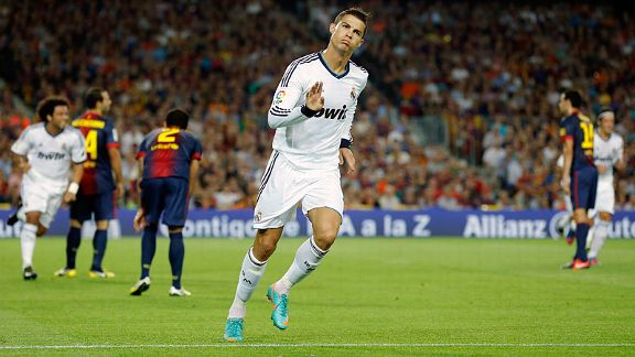 Cristiano Ronaldo celebrates scoring a brace against Barcelona