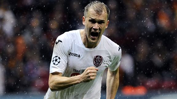 Cluj's Psantelis Kapetanos celebrates after helping put them in front