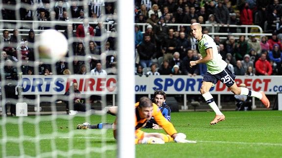 Gabriel Obertan first home Newcastle's winner against Brugge
