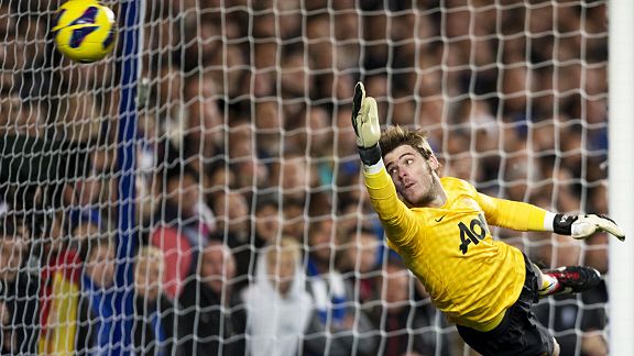 Juan Mata's free-kick beats the outstretched arm of David de Gea