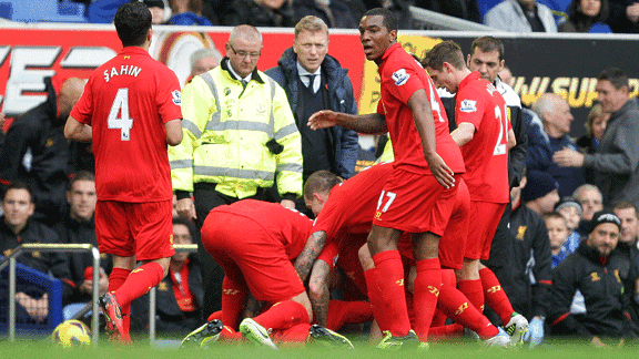 Luis Suarez dive celeb Everton v Liverpool 