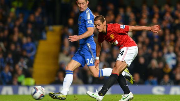 Javier Hernandez fires past Petr Cech