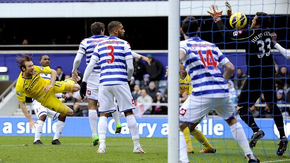 Kaspars Gorkss volleys Reading into the lead at Loftus Road