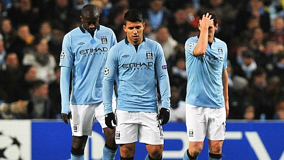 Man City's players are crestfallen after conceding a goal to Ajax