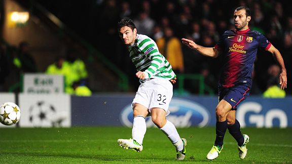Teenager Tom Watt coolly fires home Celtic's second against Barcelona