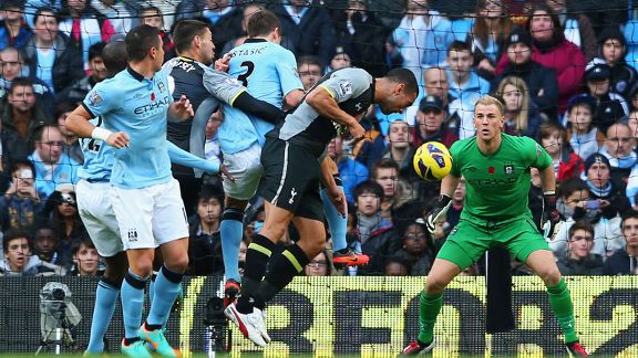 Steven Caulker scores for Tottenham against Manchester City