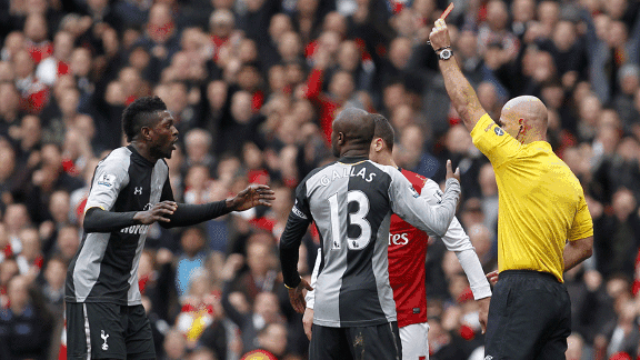 Adebayor red card Arsenal v Tottenham