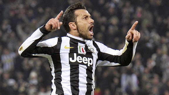 Fabio Quagliarella celebrates after giving Juventus the lead against Chelsea