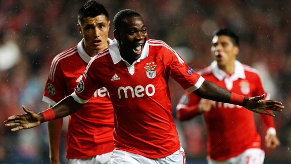 Ola John celebrates after scoring Benfica's first against Celtic