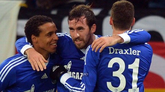 Christian Fuchs (c) registered Schalke's winner against Olympiakos
