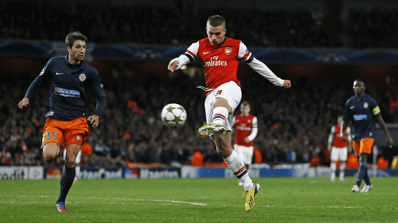 Lukas Podolski goal Arsenal v Montpellier