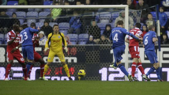 James McCarthy fires Wigan into the lead against Queens Park Rangers