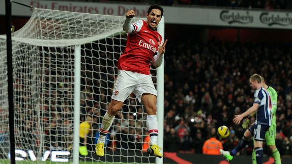 Mikel Arteta celebrates after netting Arsenal's second from the penalty spot