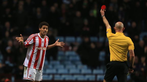 Ryan Shotton was sent off during Stoke's goalless draw with Aston Villa